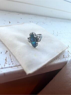 Sterling Silver Blue Green Calibrated Abalone Statement Ring Size 6